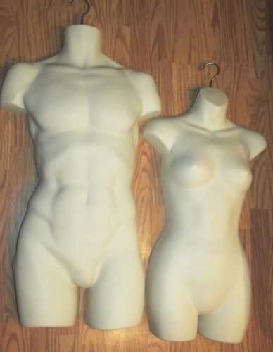 SET OF 2 MALE FEMALE MAN WOMAN HANGING MANNEQUINS MANIQUINS FLESH TORSOS BODY