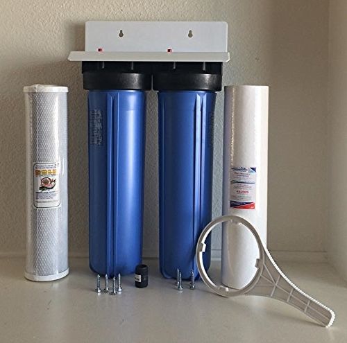 Dual big blue water filters housing 4.5&#034; x 20&#034; 1&#034;npt. 1 sediment &amp; 1 carbon for sale