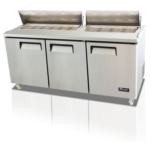 New migali 72&#034; big top refrigerated sandwich prep table c-sp72-30bt 3 door for sale