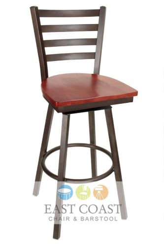 New Gladiator Rust Powder Coat Ladder Back Metal Swivel Bar Stool, Mahogany Seat