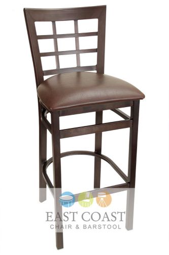 New Gladiator Rust Powder Coat Window Pane Metal Bar Stool with Brown Vinyl Seat