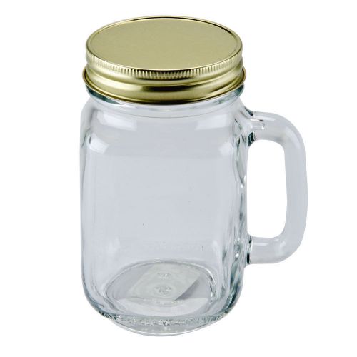 Set of 6 Drinking Mason Jar 16 oz with Handle LID Included Libbey Glass 97084