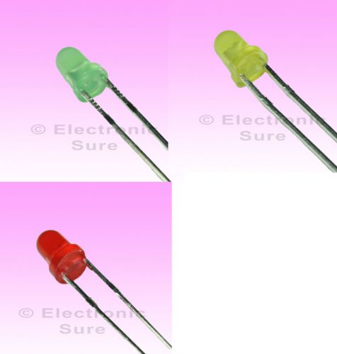 60 pcs (20 each color) LED Red Green Yellow Color Round 3mm Transparent Lens