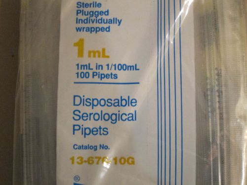 Fisherbrand Sterile Polystyrene 1mL Serological Pipets 13-676-10G, QTY 600