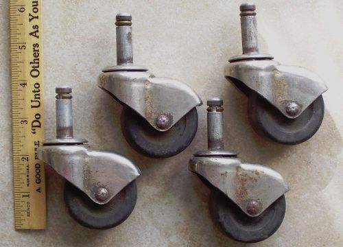 4 Vintage Industrial Ball Bearing Swivel 2&#034; Hard Rubber Wheel Casters