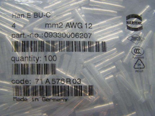 HARTING HAN E BU-C 4 mm2 AWG 12 FEMALE CRIMP CONTACT 09330006207