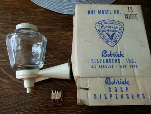 VNTG BOBRICK GLASS SOAP DISPENSER MODEL 13 WHITE NOS GARAGE GAS SERVICE STATION