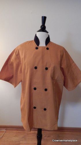 Happy Chef Mens Pumpkin &amp; Black Collar Short Sleeved Medium Chef Coat Jacket NEW