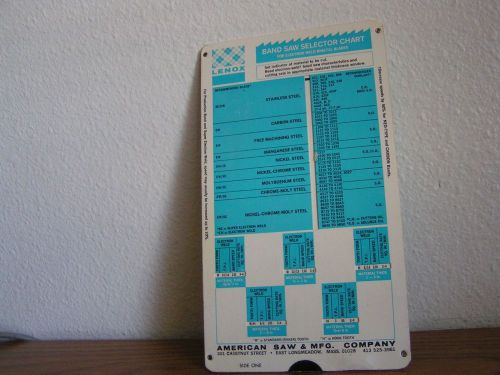 Lenox band saw selector chart for electron weld bimetal blades s&amp;w mfg co 1979