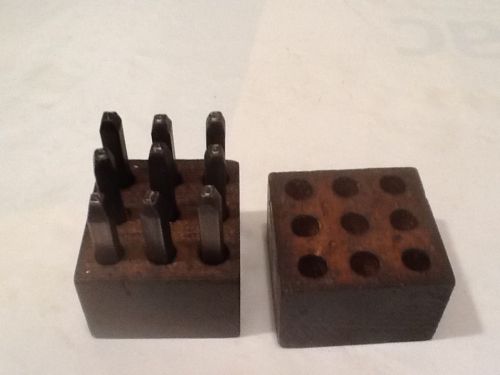 Vintage Steel Number Punch Die Set  3/8 With Original Wood Box