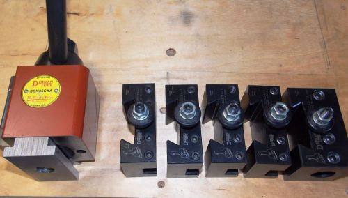 DORIAN TOOL POST + 4 DORIAN TOOL HOLDERS 1&#034;SHANK  AND 1&#034; BORING BAR HOLDER