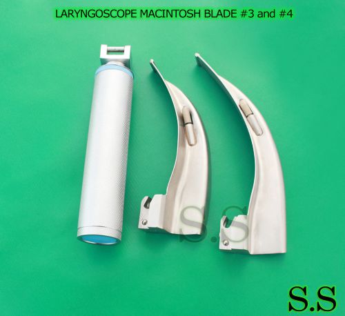 LARYNGOSCOPE MEDIUM HANDLE C + 2 MACINTOSH BLADE #3 and #4 ENT ANESTHESIA SET