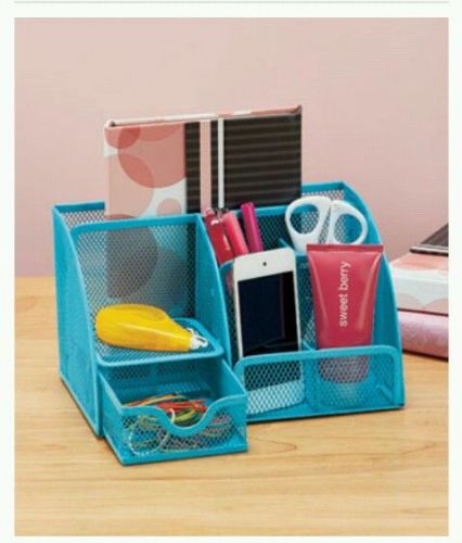 New Bright Blue Mesh Office Supply Organizer Storage Desktop