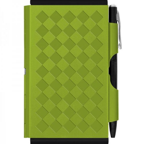 Business card holder with pocket notebook - notepad with pen in lime green for sale