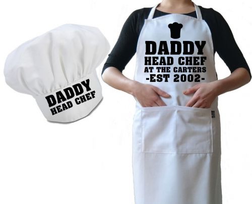 Personalised Chef Hat &amp; Apron Daddy / Mummy Head Chef Funny Novelty Luxury Gift