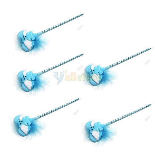 5 X high quality Lovely Heart Shaped Cartoon Decorative Ballpoint Write Pen Blue