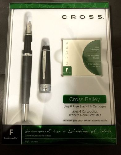 NEW! Cross Bailey Fountain Pen Medium Point Matte Black Barrel with FREE INK!