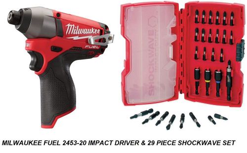 MILWAUKEE M12 FUEL BRUSHLESS 1/4&#034; HEX 2453-20 IMPACT DRIVER &amp; 29PC SHOCKWAVE SET