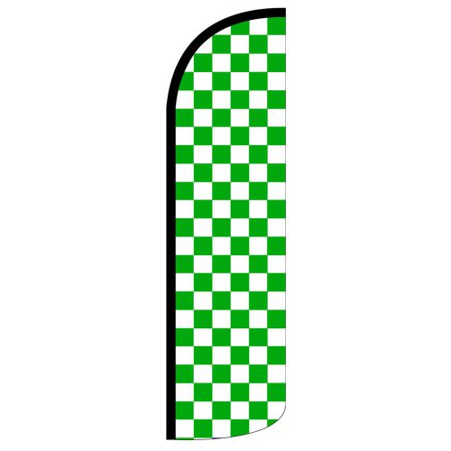 Green white checker windless 11.5&#039; tall bow feather deluxe swooper flag banner for sale