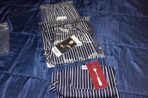 Stunning Chef Works Chef Pants Navy Blue &amp; White Stripes Designer Chef LAST ONE!