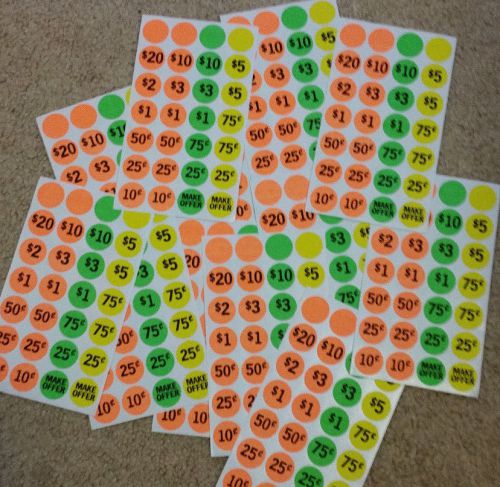 Garage sale stickers labels neon price tags labels rummage sale 840 labels ~ nip for sale