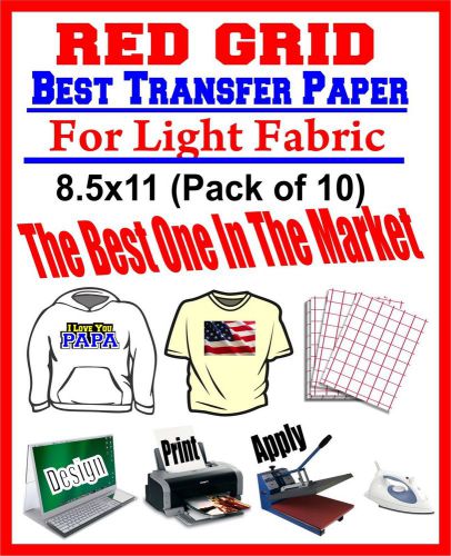 HEAT TRANSFER PAPER RED GRID IRON ON LIGHT T SHIRT INKJET PAPER 10 PK 8.5&#034;X11