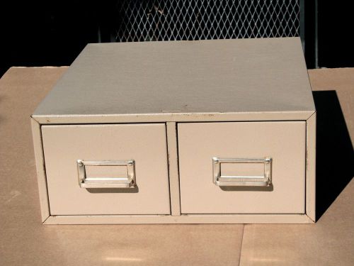 VTG INDUSTRIAL STEEL METAL CARD CATALOG DOUBLE 2 DRAWER BOX TAN STEAMPUNK REHAB