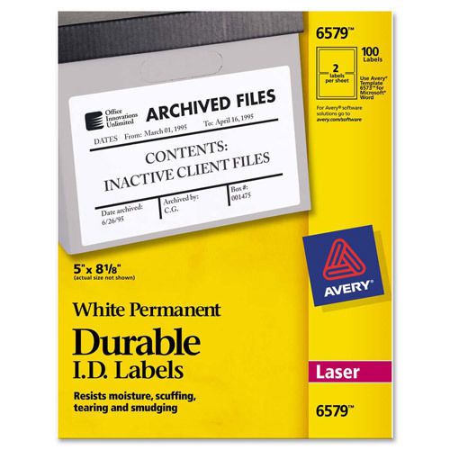 NEW AVERY 6579 Laser Label, White, 5x8 1/8, PK50 NEW !!!