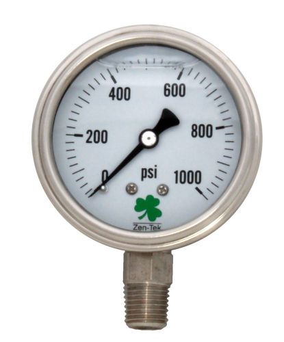 Zenport sslpg1000 zen-tek liquid filled stainless steel pressure gauge 0-1000... for sale