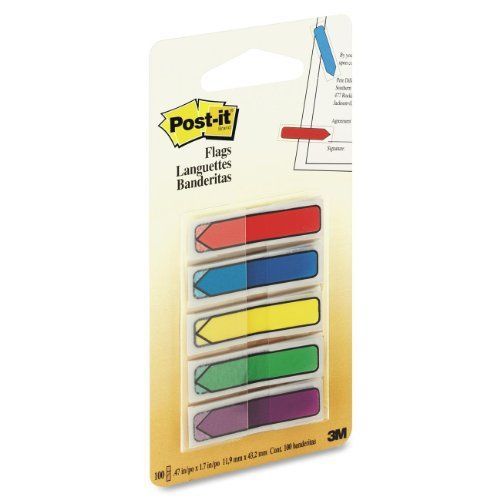 Post-it Arrow Flags with On-the-Go Dispenser, Assorted Primary Colors, 1/2-Inch