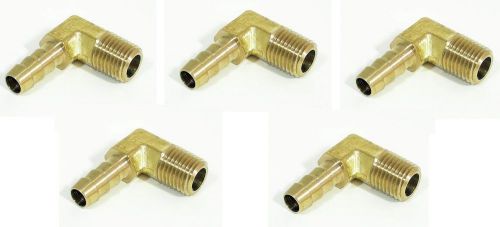 5 pack brass elbow 90 fittings 5/16&#034; male hose barb x 1/4&#034; npt male pipe thread for sale