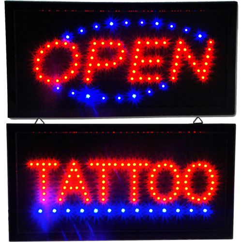 Animated bright led open &amp; tattoo shop sign display light neon piercing switch for sale