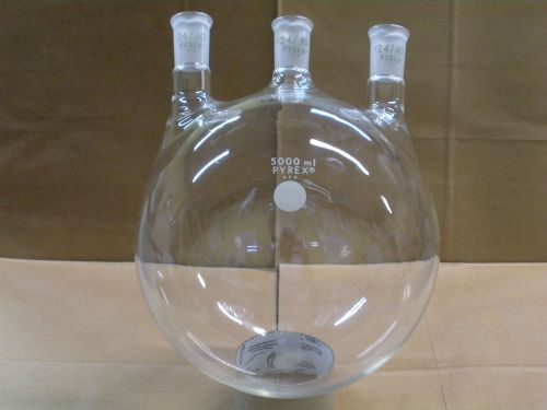 PYREX 5000mL 5L 3-NECK BOILING DISTILLING FLASK 24/40 ORGANIC SYNTHESIS CHEM LAB