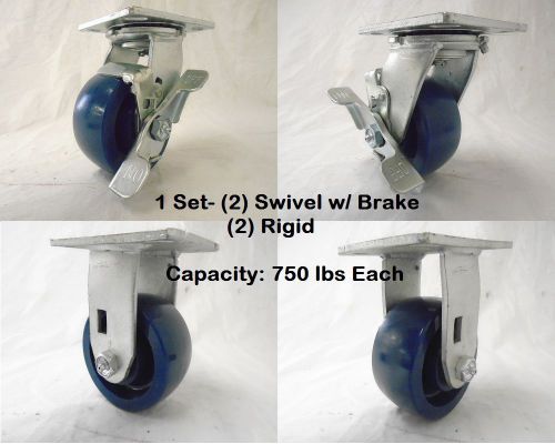 4&#034; x 2&#034; swivel caster w/ brake solid polyurethane elastomer wheel&amp;rigid tool box for sale