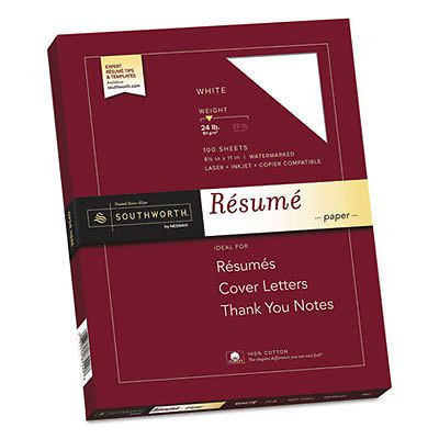 100% Cotton Resume Paper, 24lb, 95 Bright, 8 1/2 x 11, 100 Sheets