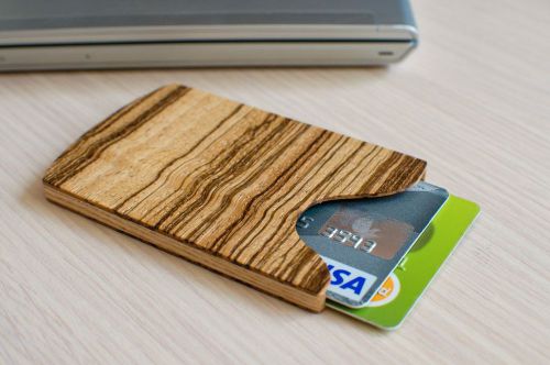 Wooden Business Card Holder. Zebrawood and ash