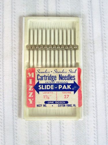 MIZZY SEAMLES STAINLESS STEEL CARTRIDGE NEEDLES SLIDE-PAK ONE DOZEN 1 7/8&#034; VNTG