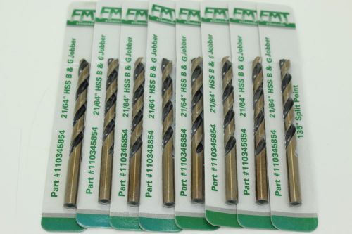 Fmt jobber drill 21/64&#034; hss b&amp;g finish lot of 8 for sale