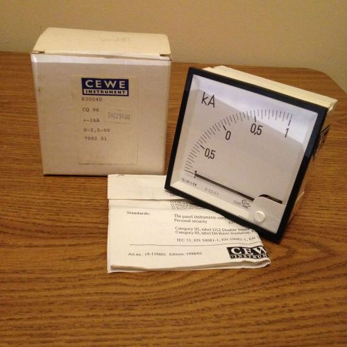 CEWE INSTRUMENT CQ96   +-1kA    0-2,5-5V    3-1/2&#034; PANEL AMMETER (NEW)