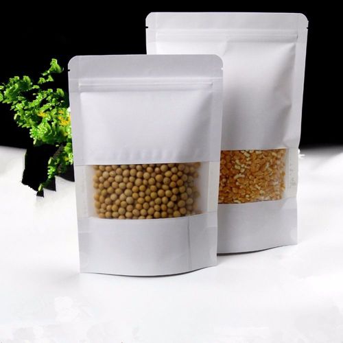 White stand up kraft paper food storage packaging bag zip lock resealable pouch for sale