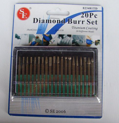 TITANIUM COATED 20-PIECE diamond burr set 1/8&#034; shank shapes Medium 150 GRIT