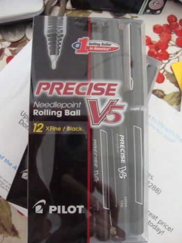 12 PILOT PRECISE V5 NEEDLEPOINT ROLLING BALL BLACK X FINE 35380 FREE SHIPPING