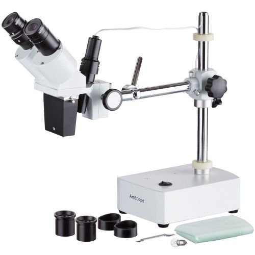 AmScope SE400X 5X-10X Binocular Boom Arm Stereo Microscope + Light