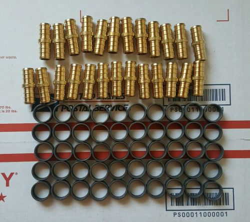 (25) 1/2&#034; PEX COUPLINGS BRASS CRIMP FITTINGS  (50) CRIMP RINGS