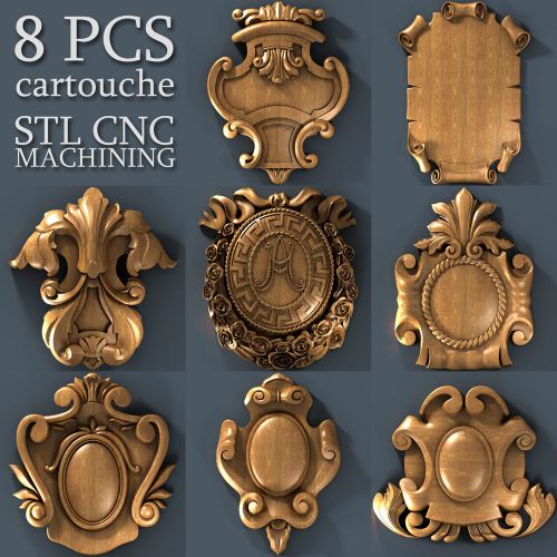 3d stl Model relief for CNC Router Artcam 8 pcs Pack