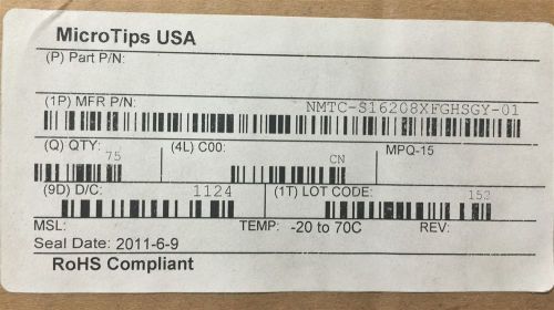 Microtips Tech 16 Character 2 line Display Module  NMTC-S16208XFGHSGY-01