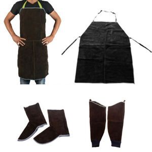 1xWelding Apron+1Pair Protective Sleeves+1Pair Protective Shoes Cover Brown