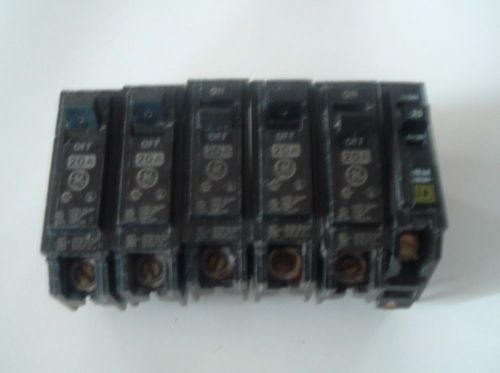 LOT OF 5 GE CIRCUIT BREAKER 20AMP + 1 10AMP