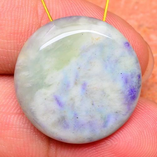 FABULOUS! ROUND NATURAL PURPLE FLOWER JASPER GEMSTONE BUTTON 21X21X8MM