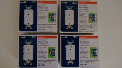 *BRAND NEW* Four (4) Leviton 15 amp White Slim GFCI Receptacles (3-Pack)